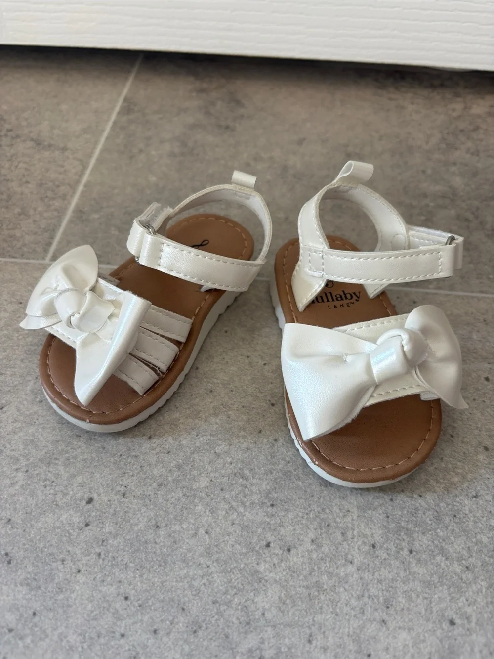 Lullaby Lane White Bow Toddler Sandals with Hook-and-Loop Strap